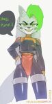  2023 anthro artist_name black_nose canid canine canis clothing dated dialogue digital_media_(artwork) english_text eyebrows facial_markings female five_nights_at_freddy&#039;s five_nights_at_freddy&#039;s:_security_breach front_view fur green_highlights grey_body grey_fur grey_hair hair hand_on_hip head_markings hi_res highlights_(coloring) jacket latex latex_clothing latex_legwear leather leather_clothing leather_jacket leather_topwear legwear leotard long_hair looking_at_viewer mammal maridiansnack markings narrowed_eyes open_mouth roxanne_wolf_(fnaf) scottgames simple_background solo speech_bubble steel_wool_studios talking_to_viewer text topwear wolf yellow_eyes zipper 