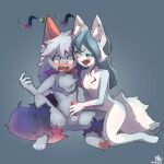 absurd_res anthro blush canid canine canis domestic_cat duo felid feline felis female handjob hi_res larger_female male male/female mammal musico_(character) penile sex sillybunny9623 size_difference wolf yushin_(character)