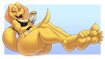  5_toes absurd_res anthro butt cobra fangs feet female foot_focus gobanire hi_res nintendo nintendo_ds nintendo_ds_family open_mouth paws reptile scalie sees sees_game snake soles solo tail teeth toe_curl toes 