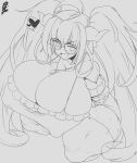  &lt;3 absurd_res animal_humanoid big_breasts breasts cleavage clothed clothing coco_kiryu dragon dragon_humanoid eyewear female glasses hair hi_res hololive horn horned_humanoid huge_breasts huge_thighs humanoid hyper hyper_breasts hyper_thighs japanese_text kneeling long_hair looking_at_viewer monochrome nipple_outline open_mouth simple_background smile solo text thick_thighs vtuber watermark zozo_draws 
