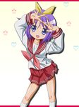  blue_eyes highres hiiragi_tsukasa lucky_star pink_neckwear purple_hair ryouou_school_uniform school_uniform serafuku short_hair solo takumi_(rozen_garten) 