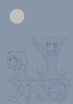  blue blue_background cart fate/stay_night fate_(series) matou_sakura monochrome multiple_girls pullcart simple_background tamu_(mad_works) tsukihime yumizuka_satsuki 