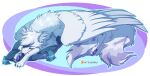  astuoru canid canine canis feral fluffy fluffy_tail fur grey_body grey_fur hi_res hybrid inner_ear_fluff male mammal multi_tail multicolored_eyes pillow sirius_hoshi_skaarsgard sleeping tail tuft white_body white_fur wings wolf 