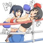  2girls blue_gloves boxing boxing_gloves boxing_shorts gloves multiple_girls punching red_gloves short_hair shorts testes 