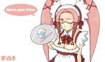  .hack//g.u. 1girl artist_request breasts bursting_breasts cleavage english glasses lowres maid medium_breasts pi_(.hack//) pink_hair solo twintails waitress 