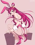  animal_ears ass bunny_ears bunnysuit cure_dream fishnet_pantyhose fishnets high_heels legs leotard long_hair maeashi magical_girl pantyhose pink pink_background pink_hair pink_leotard precure purple_eyes shoes solo yes!_precure_5 yumehara_nozomi 