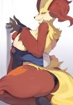  2023 anthro big_breasts big_butt breasts butt clothed clothing delphox duo faeki female generation_6_pokemon hi_res human human_on_anthro interspecies male male/female mammal nintendo pokemon pokemon_(species) pokephilia red_eyes rei_(pokemon) solo_focus underwear 