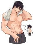  ... 2496oyakodon 2boys abs bara black_hair black_male_underwear closed_mouth cropped_legs drying drying_hair father_and_son finger_under_clothes fushiguro_megumi fushiguro_touji green_eyes grey_pants hand_on_own_stomach jujutsu_kaisen large_pectorals looking_at_viewer male_focus male_underwear male_underwear_peek mature_male multiple_boys muscular muscular_male navel navel_hair nipples pants pectorals scar scar_on_face scar_on_mouth short_hair simple_background speech_bubble spoken_ellipsis sweatpants topless_male towel towel_around_neck underwear wet wet_hair white_background white_towel 