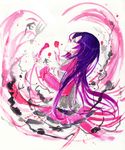  bad_id bad_pixiv_id card colorful copyright_request dress expressionless gradient_hair inkblot kotono long_hair looking_up multicolored_hair paint_splatter profile purple_hair solo very_long_hair 