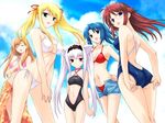  :d ^_^ adjusting_clothes adjusting_swimsuit animal_ears bikini blonde_hair blue_hair breasts brown_hair cleavage closed_eyes day denim denim_shorts fujimiya_rin game_cg glasses kirishima_isami medium_breasts multiple_girls mutsumi_masato nanatsuki_ayane natsume_akina navel open_fly open_mouth orange_hair orange_sarong print_sarong sarong senagawa_satsuki shorts side-tie_bikini silver_hair small_breasts smile swimsuit twintails unzipped yokubari_saboten 