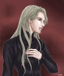  blonde_hair brown_hair chita_(artist) claudia_wolf closed_mouth expressionless hand_on_own_chest lips long_hair long_sleeves no_eyebrows silent_hill silent_hill_3 solo sweater turtleneck upper_body 