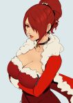  arms_under_breasts breasts choker eightyfourart hair_over_eyes highres kirijou_mitsuru large_breasts persona red_eyes red_hair santa_costume 