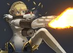  aegis_(persona) android blonde_hair blue_eyes casing_ejection finger_cannon firing itou_(onsoku_tassha) muzzle_flash persona persona_3 shell_casing short_hair solo 