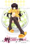  angel_wings bad_id bad_pixiv_id black_hair blue_eyes headphones highres juna legs long_hair original slippers solo sweater thighhighs wings 