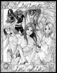  avarice_(living_in_sin) bad_deviantart_id bad_id belt breasts cleavage envy_(living_in_sin) everyone fangs gluttony_(living_in_sin) greyscale jewelry large_breasts living_in_sin long_hair lust_(living_in_sin) medium_breasts midriff monochrome multiple_girls necklace personification pride_(living_in_sin) seth_(living_in_sin) seven_deadly_sins shaun_healey shirt shirt_tug sketch sloth_(living_in_sin) smile sweater t-shirt traditional_media very_long_hair watch wrath_(living_in_sin) wristwatch 