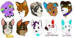 2013 aliasing ambiguous_form ambiguous_gender angry arabian_wolf black_markings black_nose black_text black_whiskers blep blue_eyes blue_inner_ear blue_markings bluekyokitty brown_body brown_eyes brown_fur button_ears canid canine canis character_name checkered_collar cheek_scar collar collar_tag collie countershade_fur countershading digital_drawing_(artwork) digital_media_(artwork) domestic_cat domestic_dog english_text eye_scar eyewear facial_scar felid feline felis flat_colors floppy_ears fox fur glasses green_eyes green_markings grey_body grey_eyes grey_fur grey_nose group handwritten_text head_tuft headshot_portrait herding_dog heterochromia lop_ears mammal markings necktie orange_inner_ear pastoral_dog pince-nez pink_inner_ear pink_nose pink_scar pink_tongue portrait purple_body purple_collar purple_eyes purple_fur purple_markings red_fox red_inner_ear red_markings red_nose red_sclera scar sebdoggo sewn_mouth sheepdog simple_background smile snout text tongue tongue_out tuft wearing_glasses whiskers white_background white_body white_countershading white_fur white_inner_ear wolf yellow_eyes yellow_necktie