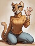  anthro fathippo felid female hi_res invalid_background lion mammal pantherine simple sitting solo white yellow 