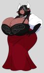  anthro big_breasts bovid bovine breasts brown_body brown_fur cleavage clothed clothing curvy_figure dress female frown fur gem hands_on_hips hi_res horn huge_breasts jewelry jwinkz looking_at_viewer mammal necklace pearl_(gem) pearl_necklace solo thick_thighs vivienne_(jwinkz) voluptuous wide_hips 