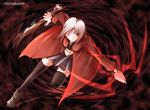  archerko artist_request boots fate/stay_night fate_(series) miniskirt one_eye_closed red_eyes silver_hair skirt solo sword thighhighs weapon zettai_ryouiki 