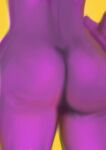 ambiguous_gender anonymous_artist anthro big_butt butt butt_focus butt_squish female hand_on_hip humanoid male purple_body rear_view simple_background solo squish standing thick_thighs wide_hips