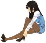  black_hair copyright_request earrings hands high_heels jewelry legs lips long_hair natsuhara office_lady pantyhose pencil_skirt shoes sitting skirt solo vest 