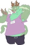 2:3 anthro armpit_hair barbel_(anatomy) belt body_hair bottomwear claws clothing dragon eastern_dragon eyes_closed fangs flesh_whiskers fur furred_dragon hi_res horn male open_mouth pants really_vile shirt smile solo teeth topwear
