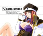  blue_eyes character_name engrish forte_stollen galaxy_angel hat jpeg_artifacts military military_uniform milk monocle non-web_source peaked_cap ranguage red_hair short_hair solo uniform 