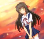  bad_id bad_pixiv_id brown_hair clannad hariyama_(toubou_tengoku) hikarizaka_private_high_school_uniform long_hair male_focus otoko_no_ko school_uniform shima_katsuki solo thighhighs yellow_eyes zettai_ryouiki 