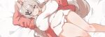  1girl :o animal_ear_fluff animal_ears belly blue_eyes breasts cardigan covered_navel covered_nipples dog_ears dog_girl dog_tail dutch_angle hair_ornament hairclip highres huge_breasts long_hair lying no_bra on_back on_bed open_cardigan open_clothes original panties plump satou_kurua satou_kurua_(artist) shirt shortstack solo tail thick_thighs thighs underwear very_long_hair white_hair white_panties white_shirt 