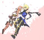  1girl artist_request blonde_hair boots brown_hair couple elbow_gloves emil_castagnier flower gloves green_eyes hetero knee_boots long_hair marta_lualdi scarf smile tales_of_(series) tales_of_symphonia tales_of_symphonia_knight_of_ratatosk 