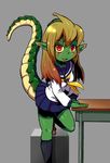  bad_id bad_pixiv_id blush dragon_girl dragon_tail green_skin monster_girl original red_eyes ryuujin_no_senpai scales school_uniform serafuku solo soxy tail 