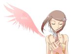  artist_request brown_hair camisole closed_eyes digimon digimon_adventure_02 feathers hair_ornament short_hair single_wing solo wind wings yagami_hikari 