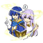  1boy 1girl blue_eyes blue_hair book brother_and_sister circlet dress fire_emblem fire_emblem:_genealogy_of_the_holy_war gloves headband holding holding_book jewelry julia_(fire_emblem) long_hair magic open_mouth ponytail purple_eyes purple_hair seliph_(fire_emblem) siblings smile white_headband yukia_(firstaid0) 