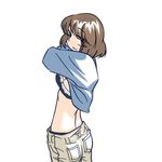  back bra brown_eyes brown_hair kasugano_hiyori lingerie looking_back midriff non-web_source short_hair sketchbook_full_colors solo underwear undressing 