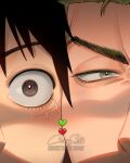  2boys black_eyes black_hair blush cheek-to-cheek close-up couple crezz_(infj_crezz) eye_focus green_eyes green_hair heads_together heart looking_at_viewer male_focus monkey_d._luffy multiple_boys one_piece roronoa_zoro scar scar_on_cheek scar_on_face short_hair yaoi 