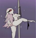 anus avian beak big_breasts breasts claws clothing dancing demon feathers female genitals helluva_boss mature_female nude panties pole pole_dancing pussy solo spec_almond_(artist) stella_(helluva_boss) thick_thighs underwear white_body white_feathers