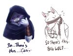 anthro blindfold blush canid canine canis clothed clothing death_(puss_in_boots) dreamworks duo fan_character fluffy grin humor male male/male mammal meme puss_in_boots_(dreamworks) red_eyes redraw shy smile ultimatellurker wolf