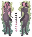  anthro bovid breasts caprine cloven_hooves curled_horn curved_horn female floral_background genitals goat hair heart_(marking) hi_res hooves horn long_hair long_legs mammal medium_breasts nipples nude pink_eyes pink_hair pose pussy solo standing tail tall thethinghidding unguligrade 