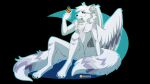  animated anthro astuoru canid canine canis digitigrade fluffy fluffy_tail fur grey_body grey_fur hi_res hybrid inner_ear_fluff male mammal multi_tail multicolored_eyes sirius_hoshi_skaarsgard sitting spread_wings tail tuft white_body white_fur wind wings wolf 