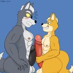  anthro big_penis blush canid canine canis comparing duo fox fox_mccloud frottage genitals hi_res male male/male mammal nintendo penis sex shocked_expression size_difference smashmael star_fox wolf wolf_o&#039;donnell 