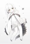  1girl :o absurdres bare_shoulders blue_archive coat ein_(blue_archive) extra_pupils highres long_sleeves looking_at_viewer mang mechanical_tail off-shoulder_coat off_shoulder solo symbol-shaped_pupils tail twintails white_background white_coat white_hair wide_sleeves x-shaped_pupils yellow_eyes 