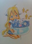  1girl biting blonde_hair fairy_tail happy_(fairy_tail) jelly mashima_hiro mavis_vermilion slime vore 