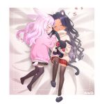  2girls absurdres animal_ears black_hair black_thighhighs cat_ears cat_girl cat_tail dark-skinned_female dark_skin edogawa_kigoro gradient_hair grey_hair hair_down highres long_hair maria_marionette multicolored_hair multiple_girls nijisanji nijisanji_en no_shoes pink_hair pleated_skirt purple_hair rabbit_ears rabbit_girl red_skirt scarle_yonaguni sir_ventrilo_(maria_marionette) skirt sleeping streaked_hair sweater tail thighhighs turtleneck turtleneck_sweater virtual_youtuber wavy_hair white_sweater zzz 