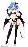  1girl alternate_costume aqua_hair bikini black_gloves black_pantyhose black_thighhighs blue_eyes blue_hair colored_inner_hair demon_tail demon_wings elbow_gloves ex_idol flat_chest gloves head_wings highres hololive hoshimachi_suisei looking_at_viewer low_wings multicolored_hair nail_polish navel pantyhose pubic_tattoo simple_background solo swimsuit tail tattoo thighhighs toeless_legwear toenail_polish toenails virtual_youtuber white_background wings 