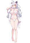  1girl absurdres animal_ear_fluff animal_ears antenna_hair azur_lane bikini black_ribbon blush_stickers breasts chibi chibi_inset cleavage closed_mouth cosplay feet_out_of_frame grey_hair groin hair_ribbon hand_up highres jacket large_breasts long_hair long_sleeves looking_at_viewer moyoron multicolored_hair navel official_alternate_costume parted_bangs prinz_eugen_(azur_lane) red_hair ribbon shinano_(azur_lane) shinano_(azur_lane)_(cosplay) shinano_(dreamy_white_sands)_(azur_lane) sideboob simple_background sleeves_past_wrists smile solo standing stomach streaked_hair swimsuit tail thigh_gap two_side_up underboob very_long_hair white_background white_bikini white_jacket wide_sleeves 