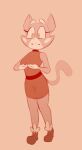 anthro belt clothing cupping_breasts dress eyebrows felid feline female hi_res hitsuji mammal raised_eyebrows shima_luan shocked simple_background sleeveless solo super_planet_dolan