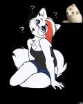 anthro arctic_fox arctica_(vixen_logic) black_clothing black_topwear black_tube_top blue_bottomwear blue_clothing blue_eyes blue_hotpants blue_shorts bottomwear breasts canid canine cheek_tuft chest_tuft cleavage clothed clothing colored confusion digital_media_(artwork) ear_piercing eyewear facial_tuft female flat_colors fox foxboy83 full-length_portrait fully_clothed fur glasses hair hi_res highlights_(coloring) hotpants kneeling mammal piercing portrait question_mark red_hair red_highlights round_glasses shorts simple_background solo tail tootaloo topwear tube_top tuft vixen_logic white_body white_fur white_hair