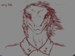 alien anthro clothed clothing da&#039;kar english_text front_facing fur furred_reptilian hair headshot_portrait looking_at_viewer male monochrome operation_snow_eagle portrait reptile scalie simple_background sketch snout solo text vastlam