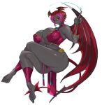 big_breasts breasts crossed_legs demon demon_humanoid female fingers genitals girlsay hi_res humanoid looking_at_viewer membrane_(anatomy) membranous_wings pussy pussy_floss simple_background solo spade_tail tail thick_thighs white_background wings