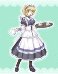  alternate_costume apron black_dress black_legwear blonde_hair corset cup dress enmaided green_eyes hairband high_heels isaki_(gomi) lolita_hairband looking_at_viewer maid mizuhashi_parsee open_mouth pantyhose pointy_ears ponytail puffy_sleeves shoes short_sleeves solo teacup teapot touhou tray wrist_cuffs 